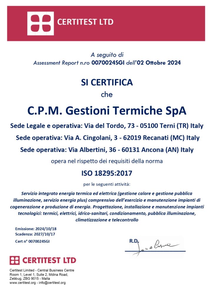 Certificazione ISO 18295:2017 Certificato CERTITEST