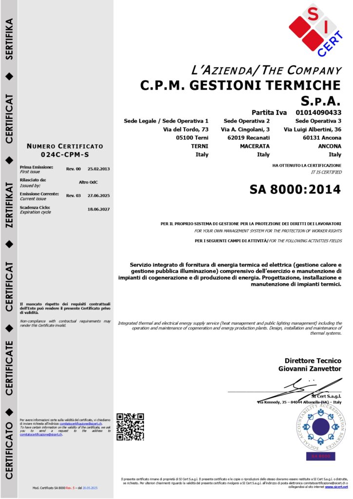 Certificazione SA 8000:2014 Certificato BUREAU VERITAS