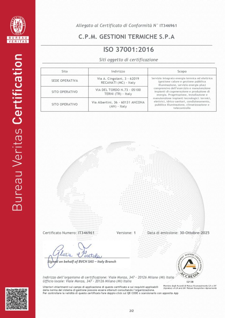 Certificazione ISO 37001 Certificato BUREAU VERITAS
