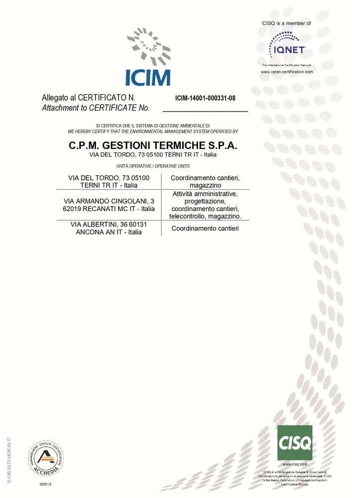 Certificazione ISO 14001:2015 Certificato ICIM