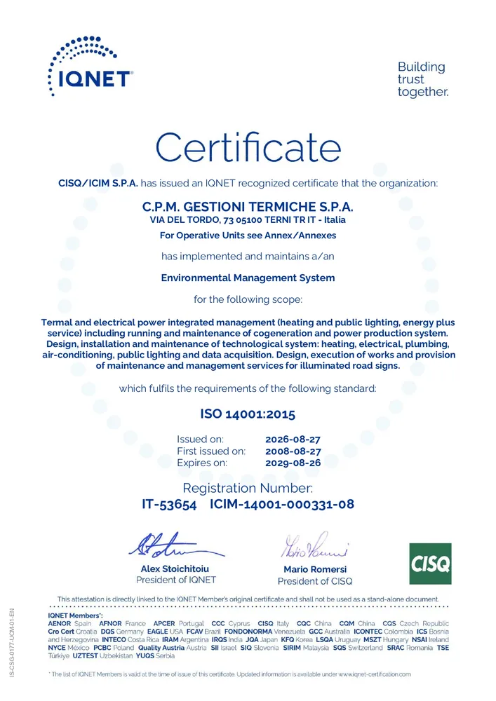 Certificazione ISO 14001:2015 Certificato ICIM