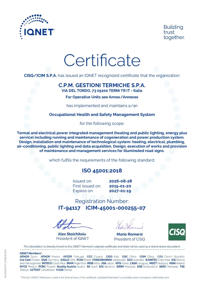 Certificazione UNI ISO 45001:2023 Certificato ICIM