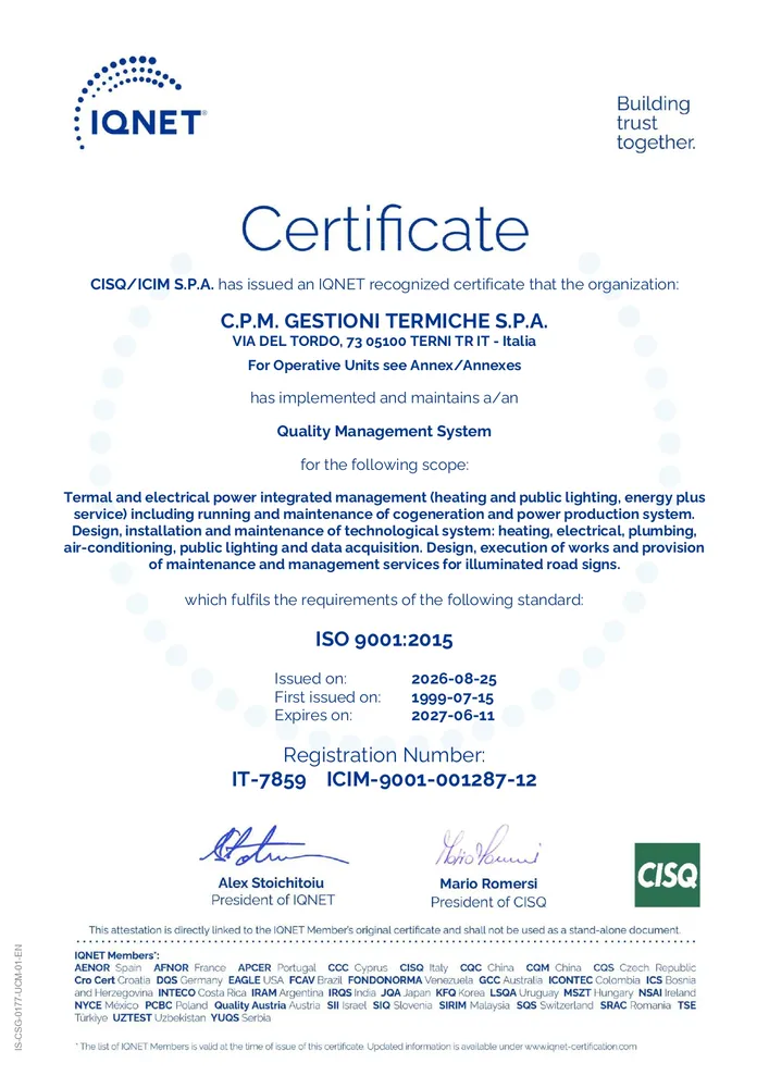 Certificazione UNI EN ISO 9001:2015 Certificato ICIM